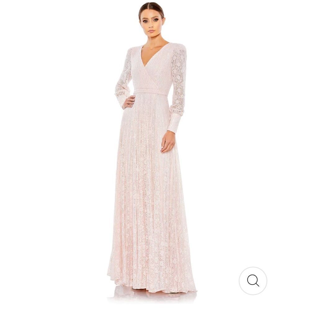 Mac Duggal Sequin and Lace Long Sleeve Gown Light Pink, #93679, Size 6, NWT